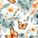 Flower butterfly seamless pattern vector