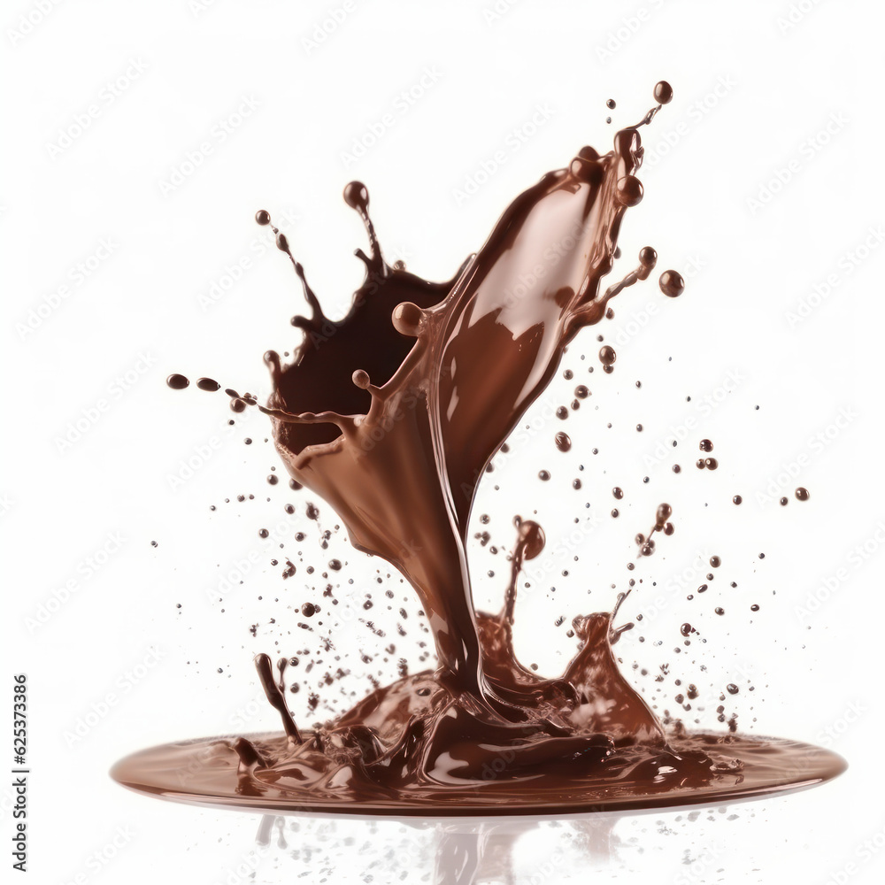 Mouth-watering chocolate splash on a white background for a sweet and energetic image. AI Generative Mouth-watering chocolate splash on a white background for a sweet and energetic image. AI Generative