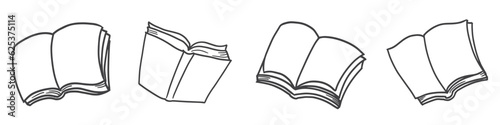 Set books hand drawn sketch. Book open vector illustration