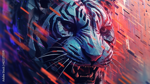 Glitch Tiger A Digital and Futuristic Artwork of a Roaring Tiger with Colorful Distortion AI Generated