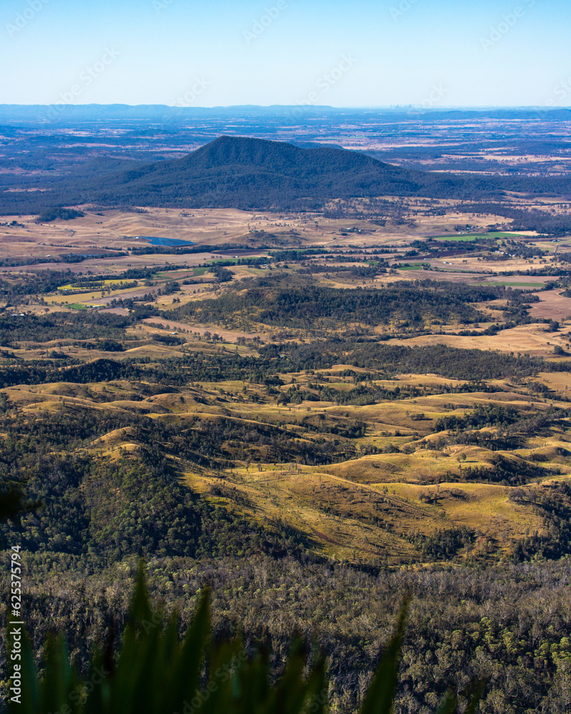 panorama of mountains in main range national park seen from the top of mount mitchell, famous ridge in australian mountains near gold coast and brisbane, queensland