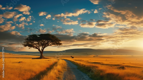 Serengeti Sunset A Breathtaking Photo of the African Savanna and Acacia Trees AI Generated