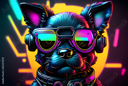 a puppy in sunglasses. Generative AI © 뿍띡뿍딱