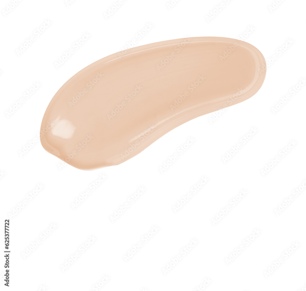 Rose Beige CC Cream Coverage correcting foundation cosmetic swipe smear smudge isolated on white background. rose beige color brush stroke close up. Makeup cream texture background
