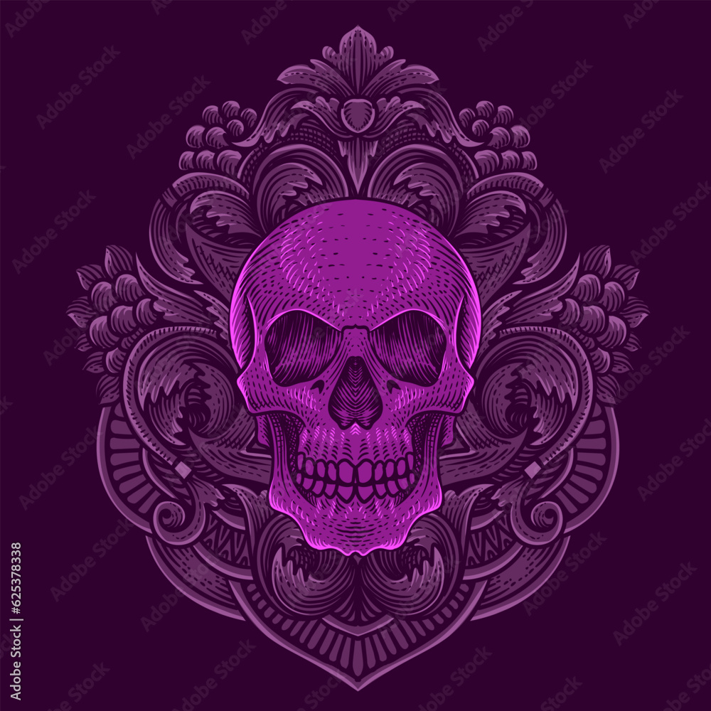 Fototapeta premium Skull head with antique engraving style