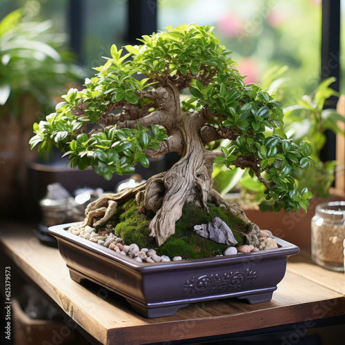 bonsai oak tree in small pot  photo