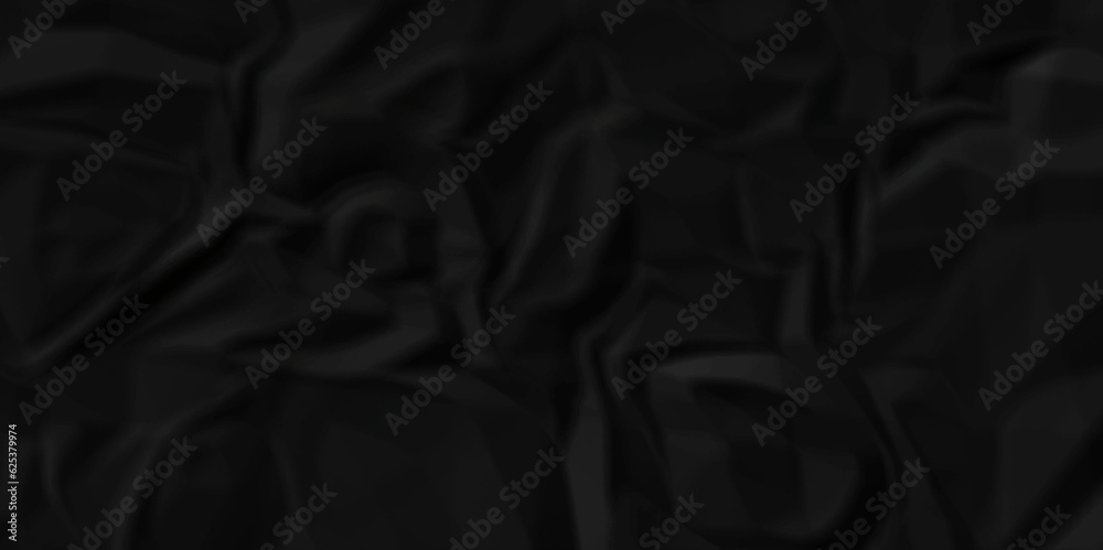Black fabric background. Black crumpled and wrinkled paper texture crush paper so that it becomes creased and wrinkled. Old black crumpled paper sheet background texture. Black fabric background. Black crumpled and wrinkled paper texture crush paper so that it becomes creased and wrinkled. Old black crumpled paper sheet background texture.