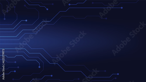 Hi tech digital circuit board. AI pad and electrical lines connected on blue lighting background. futuristic technology design element concept