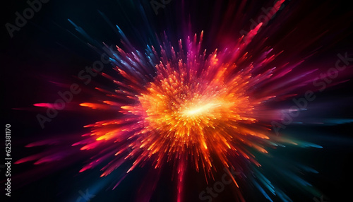 Glowing abstract backdrop igniting vibrant multi colored exploding fireworks display generated by AI