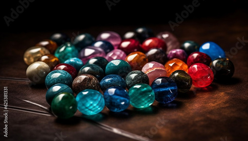 Vibrant gemstone collection necklace  bracelet  and sphere in multi colored abundance generated by AI