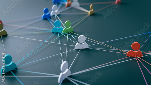 A concept that expresses the hyper-connected society of modern society by connecting people icons with lines, 3d rendering