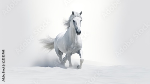 White horse galloping in the white desert. AI generation  © Olmyntay