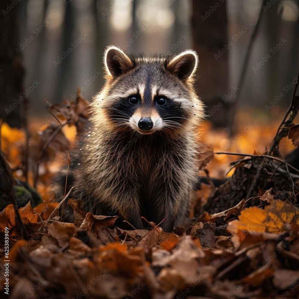 Wildlife photography of a raccoon in the prairie