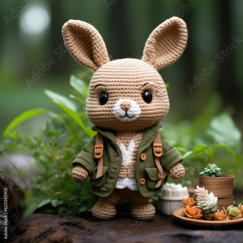 cute adorable crocheted baby rabbit bunny, wallpaper background image photo
