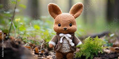 cute adorable crocheted baby rabbit bunny, wallpaper background image photo