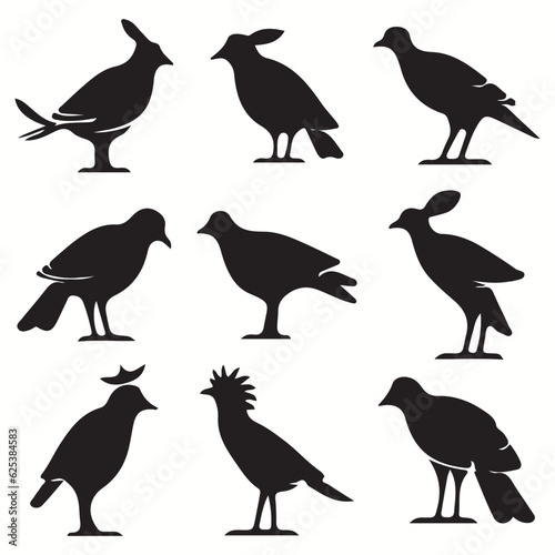 Balinese silhouettes and icons. Black flat color simple elegant Balinese animal vector and illustration. Set of birds silhouettes.
