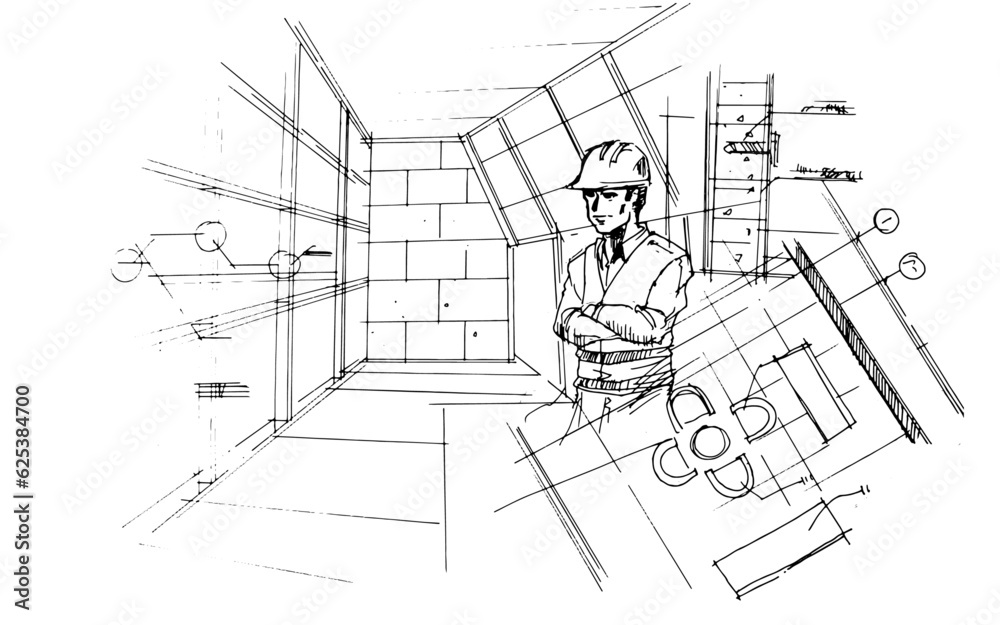 construction-drawings-and-engineers-a-line-drawing-using-interior-architecture-assembling