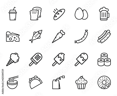 Set, Collection of  Food Related Thin Line Icons - EDITABLE STROKE - EPS Vector