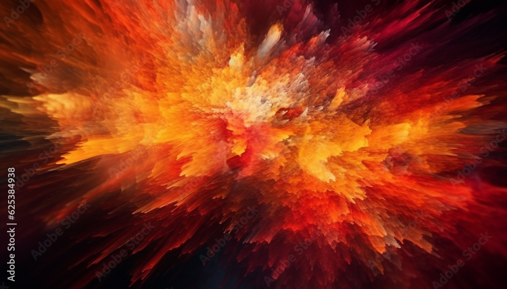 Vibrant colors explode in a chaotic, futuristic galaxy backdrop generated by AI