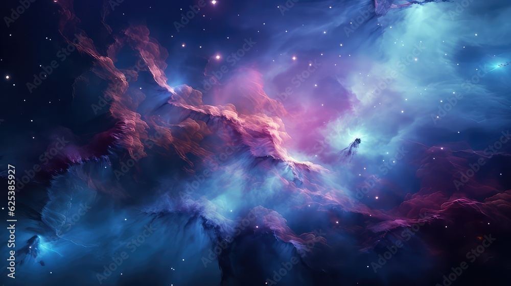 Beautiful view of galaxy sky, with blue pink colors, for cool wallpaper and background, generative ai - obrazy, fototapety, plakaty 
