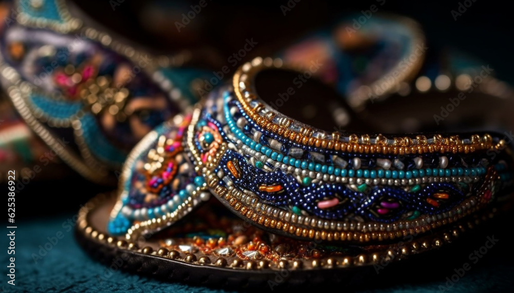 Vibrant multi colored bracelet, a souvenir of East Asian culture generated by AI Vibrant multi colored bracelet, a souvenir of East Asian culture generated by AI