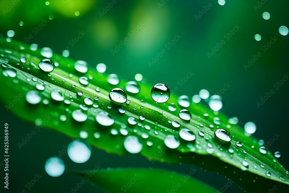 water drops on green leaf generated by AI tool