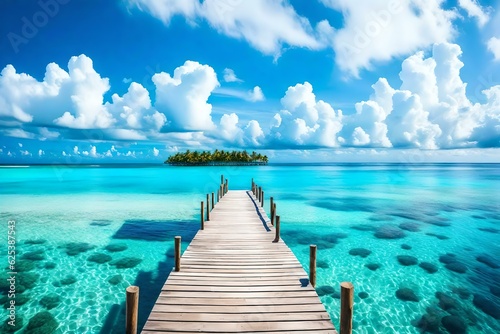 Fototapeta Naklejka Na Ścianę i Meble -  wooden bridge over the sea generated by AI tool