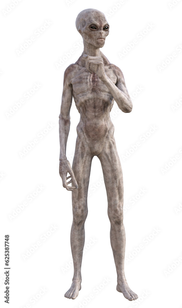 Grey alien on transparent background, 3d render Grey alien on transparent background, 3d render