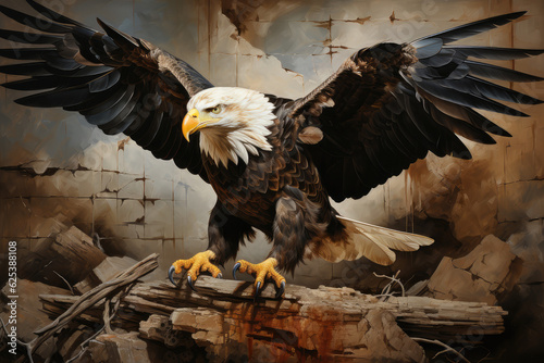 mural painting with rocks and bald eagle, wildlife of USA, wallpaper background image for hunters photo