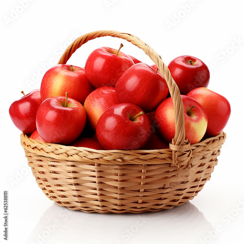 Basket of Fresh Red apple isolated on white background, Red Envy apple with leaves on white background With clipping path