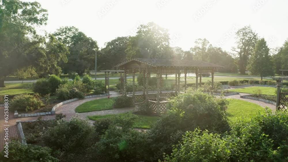 Beautiful view of the rose garden in Roger Williams Park. Nice flares in the shot Beautiful view of the rose garden in Roger Williams Park. Nice flares in the shot