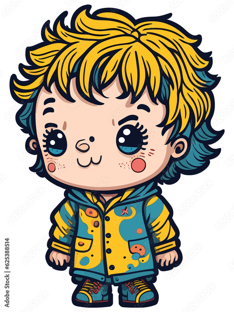 A cute tired boy, watercolor illustration. Generative AI A cute tired boy, watercolor illustration. Generative AI