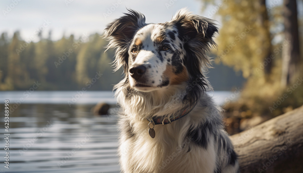 Cute purebred puppy sitting outdoors, looking at camera with loyalty generated by AI Cute purebred puppy sitting outdoors, looking at camera with loyalty generated by AI