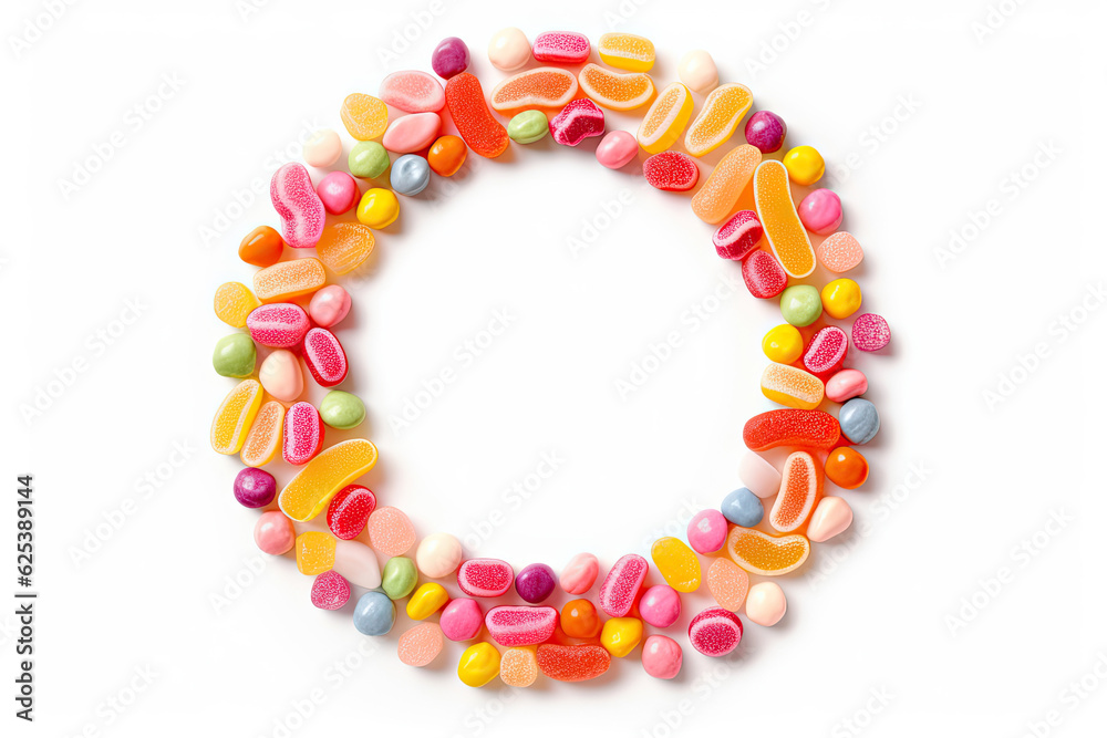 Circle made from various sweets and candies, Generative AI