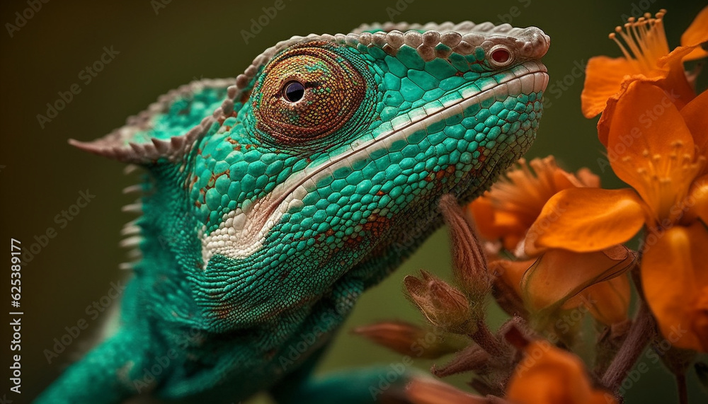 Green lizard scales patterned with multi colored beauty in nature generated by AI