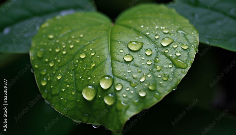 Fresh green growth, wet with dew, beauty in nature patterns generated by AI Fresh green growth, wet with dew, beauty in nature patterns generated by AI