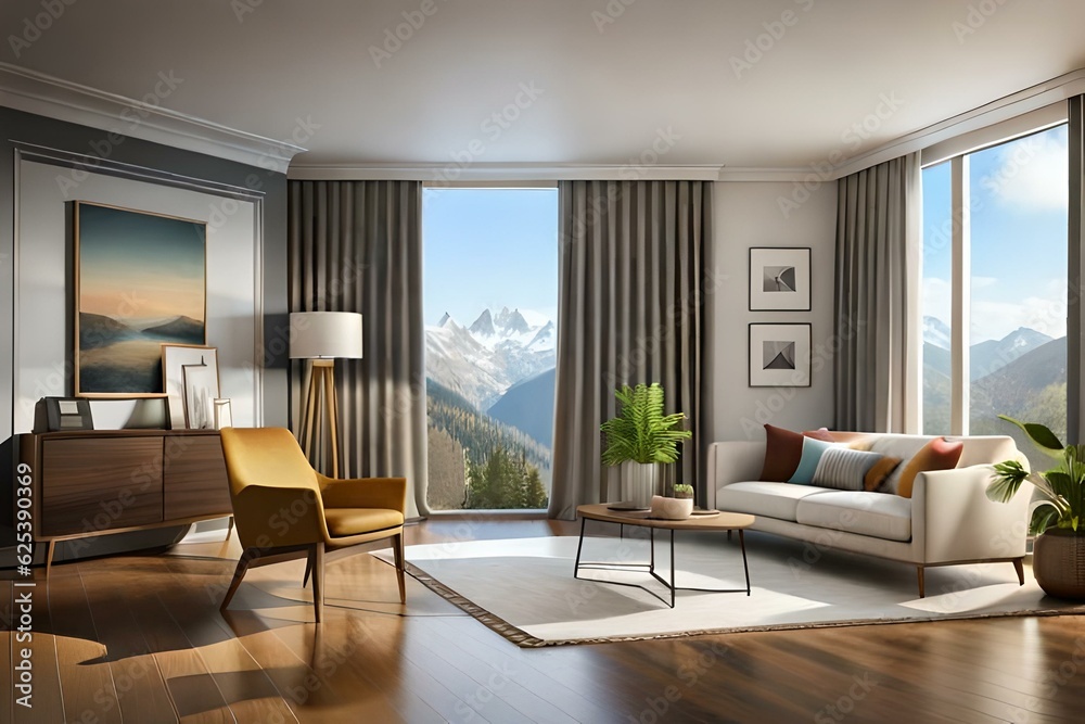 Fototapeta premium 3d rendering of a bohemian style living room.