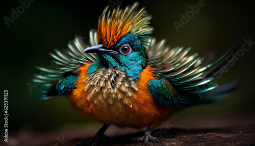 Peacock perching on branch, vibrant colors showcase natural beauty generated by AI © djvstock