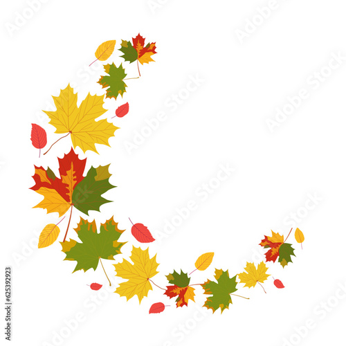 Icon autumn maple and aspen leaves flying in a circle in the wind, isolated on a transparent and white background. Beautiful close-up element for design decoration with nature. Vector illustration.