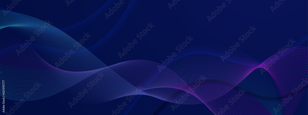 Illustration vector abstract wave motion pattern and dynamic mesh line on dark blue background. Modern futuristic design for background or wallpaper. Digital cyberspace, high tech, technology concept