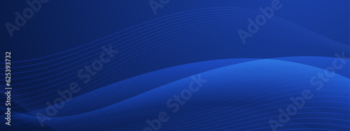 Abstract blue glowing line pattern on dark blue background with purple light. Geometric stripe line art design. Modern wide banner design. Futuristic concept. Vector illustration
