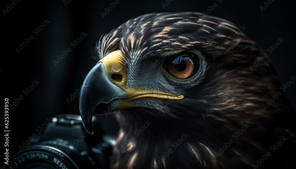 Fototapeta premium Majestic bird of prey staring with intense focus at camera generated by AI