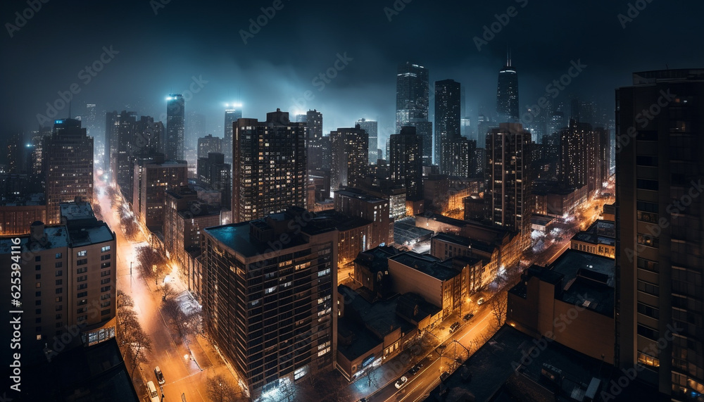 Obraz premium Illuminated skyscrapers light up the modern city skyline at dusk generated by AI