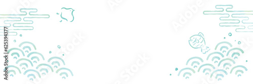 魚と波の水彩背景テンプレート