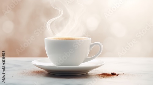Fotografia Steaming hot coffee in a white cup .