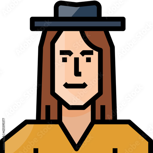 Long hair man. Filled outline icon design