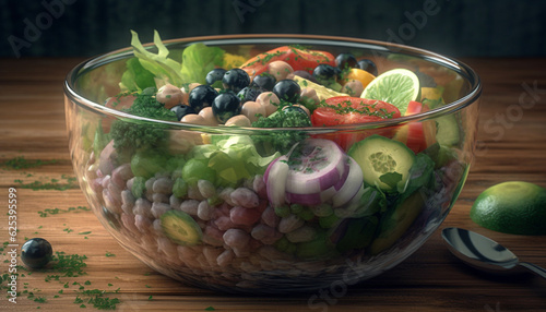 Fresh vegetarian salad bowl with organic ingredients for healthy eating generated by AI