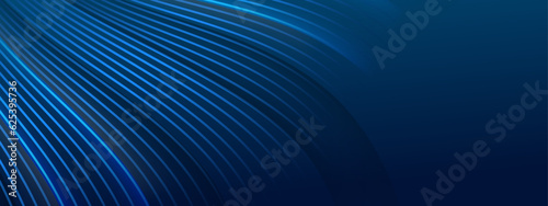 Abstract shiny blue wave on dark background. Modern flowing wave design element. Technology science concept. Suit for presentation, banner, flyer, poster, brochure, website. Vector illustration