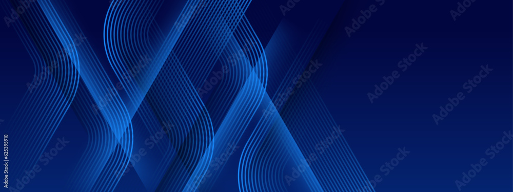 Abstract shiny blue wave on dark background. Modern flowing wave design element. Technology science concept. Suit for presentation, banner, flyer, poster, brochure, website. Vector illustration