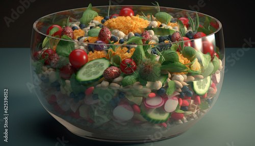 Fresh vegetarian salad bowl with gourmet variation and organic ingredients generated by AI